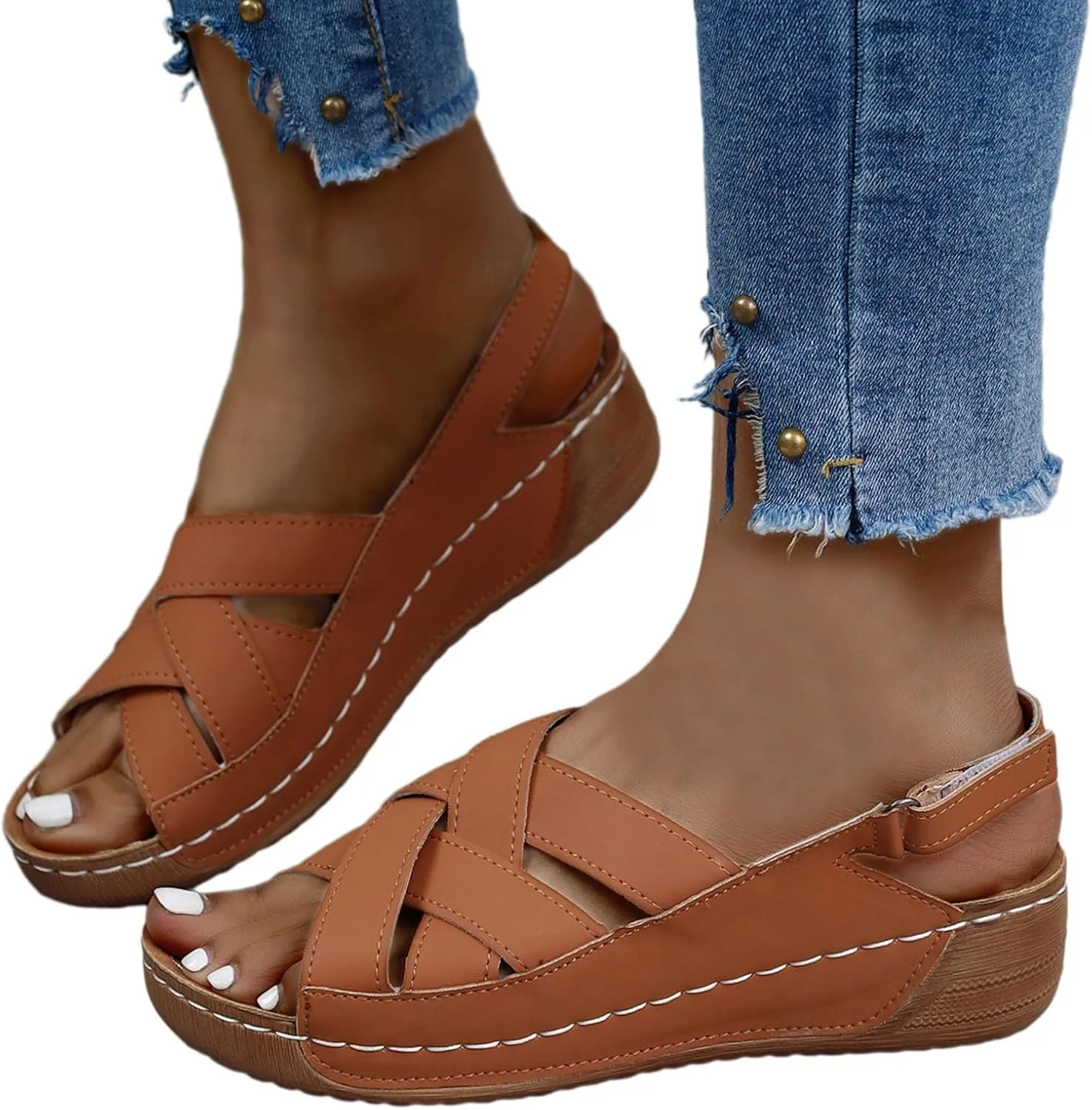 Wedge Sandals for Women Summer Orthopedic Comfort Walking Shoes Wide Width Platform Shoes Beach Outdoor Roman Sandals