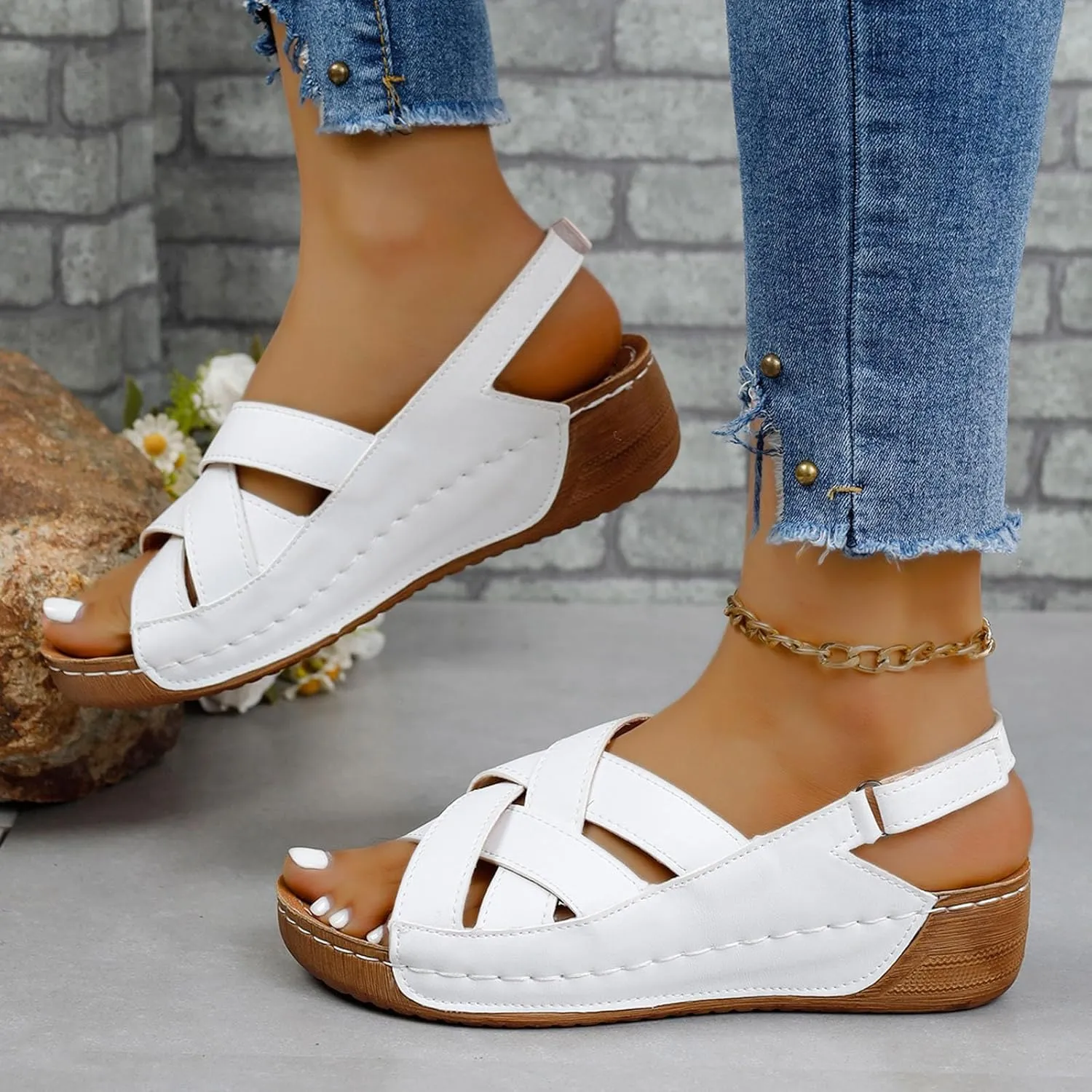 Wedge Sandals for Women Summer Orthopedic Comfort Walking Shoes Wide Width Platform Shoes Beach Outdoor Roman Sandals