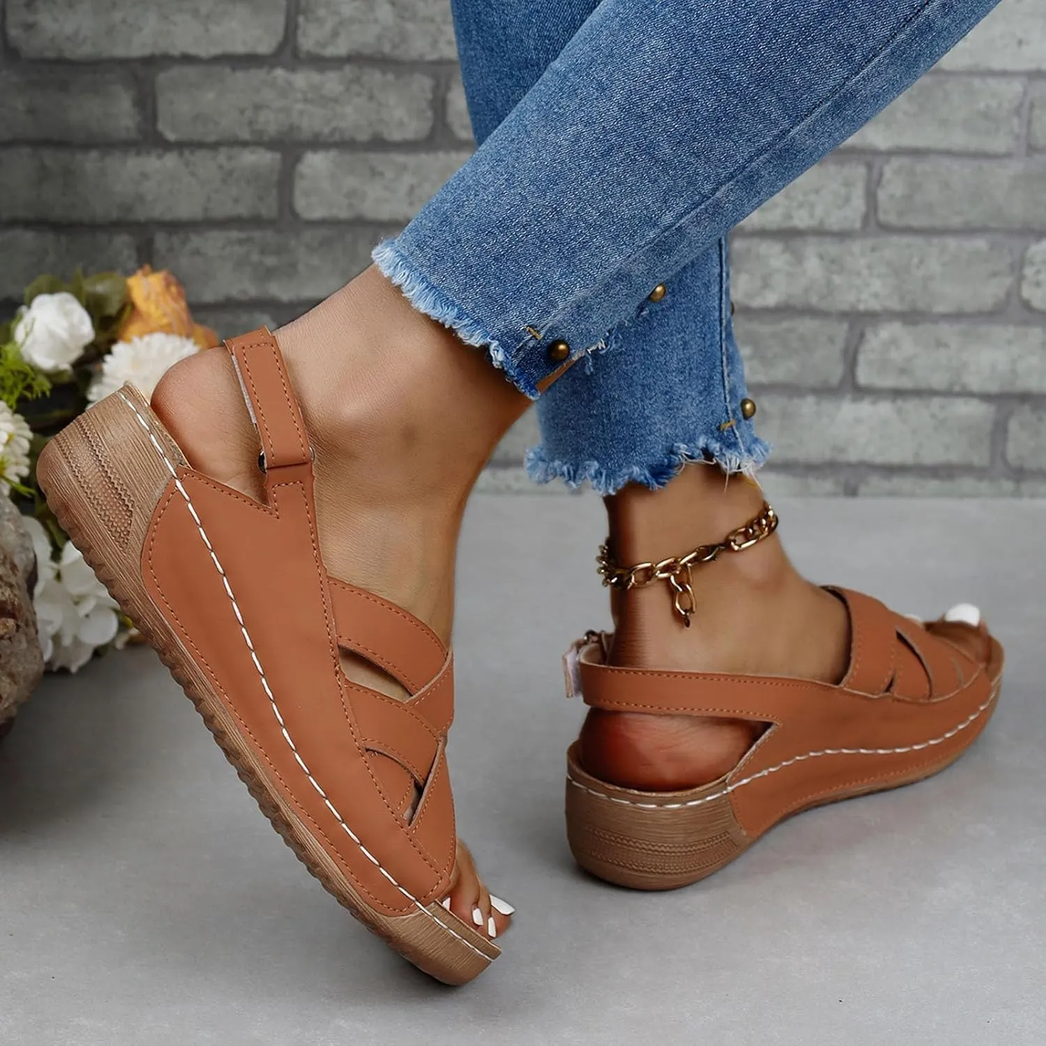 Wedge Sandals for Women Summer Orthopedic Comfort Walking Shoes Wide Width Platform Shoes Beach Outdoor Roman Sandals
