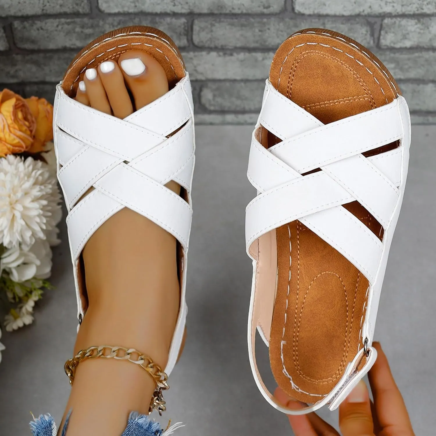 Wedge Sandals for Women Summer Orthopedic Comfort Walking Shoes Wide Width Platform Shoes Beach Outdoor Roman Sandals
