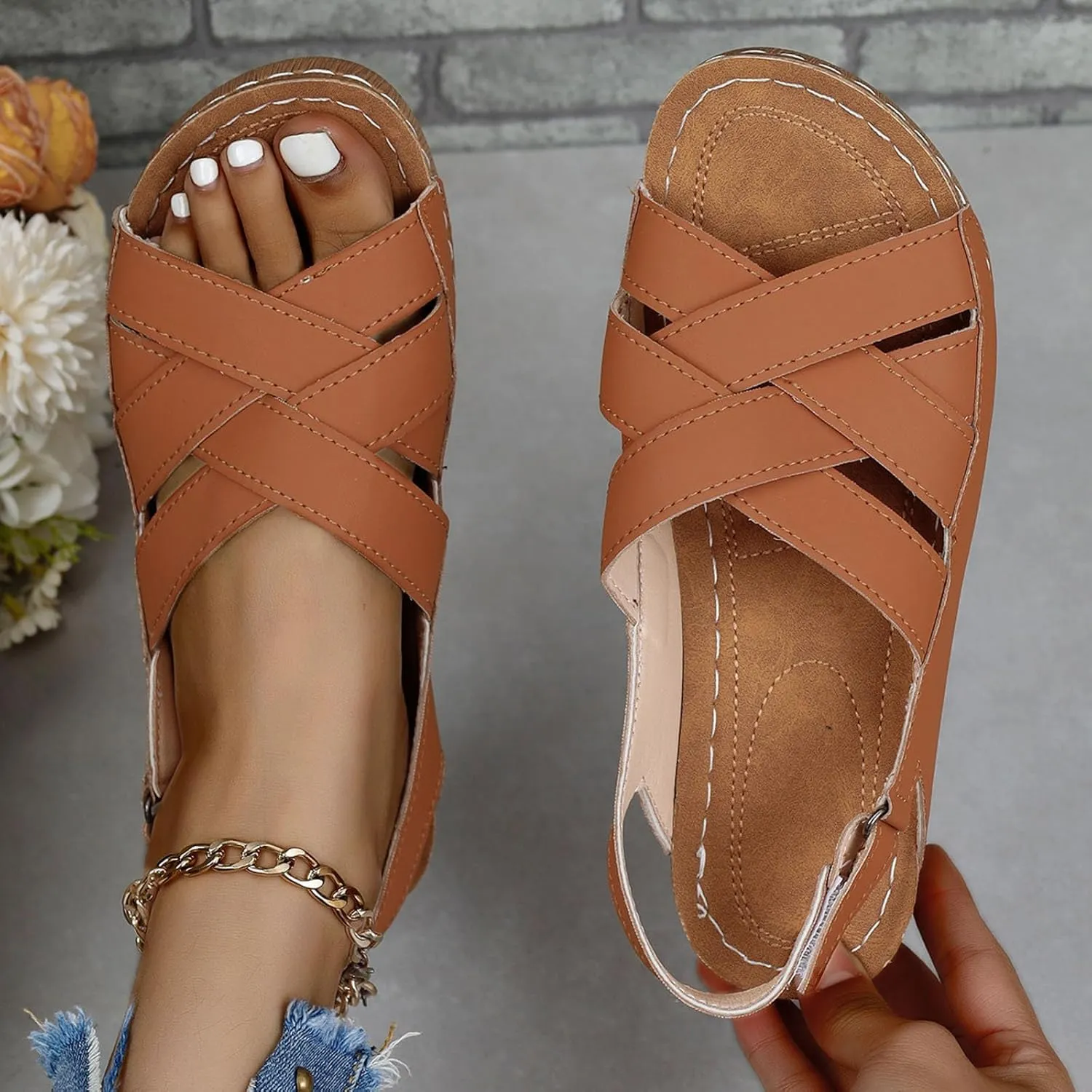 Wedge Sandals for Women Summer Orthopedic Comfort Walking Shoes Wide Width Platform Shoes Beach Outdoor Roman Sandals
