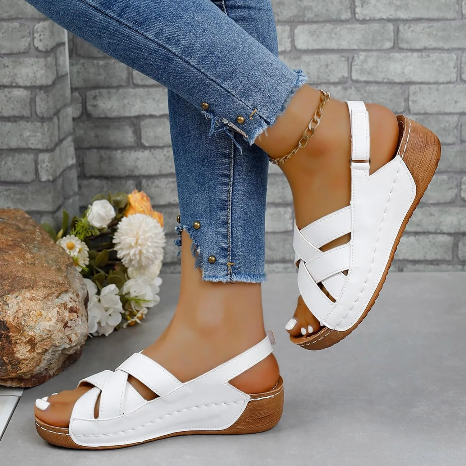 Wedge Sandals for Women Summer Orthopedic Comfort Walking Shoes Wide Width Platform Shoes Beach Outdoor Roman Sandals