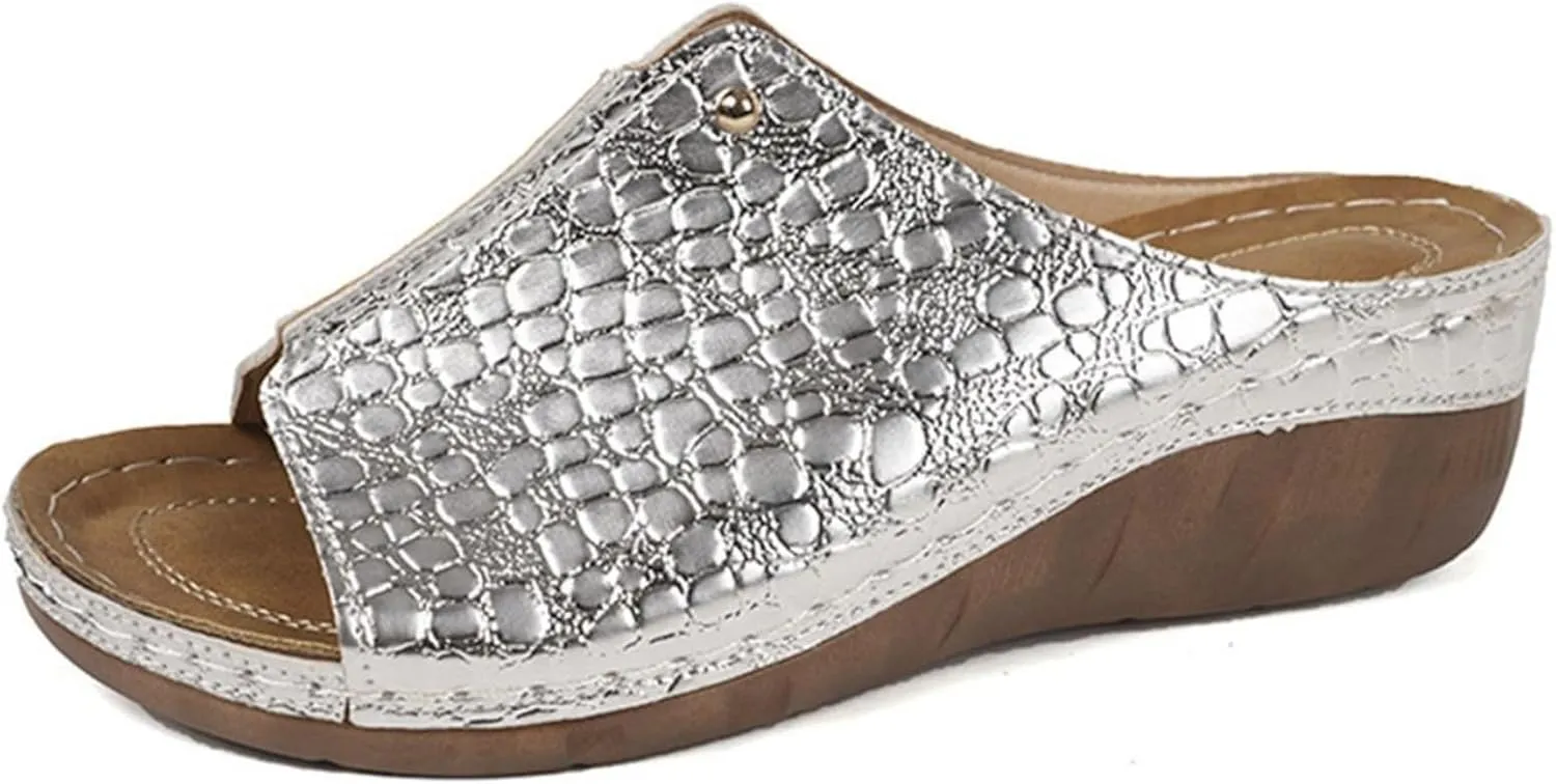 Wedges Sandals for Women Damping Sole Upgradation Stretch Lightweight Sandals Slip on Espadrille Sandal Wide Width Arch Support Cushion Slides Summer Beach Walking Shoes