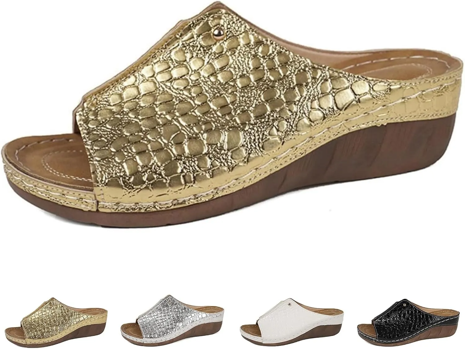 Wedges Sandals for Women Damping Sole Upgradation Stretch Lightweight Sandals Slip on Espadrille Sandal Wide Width Arch Support Cushion Slides Summer Beach Walking Shoes