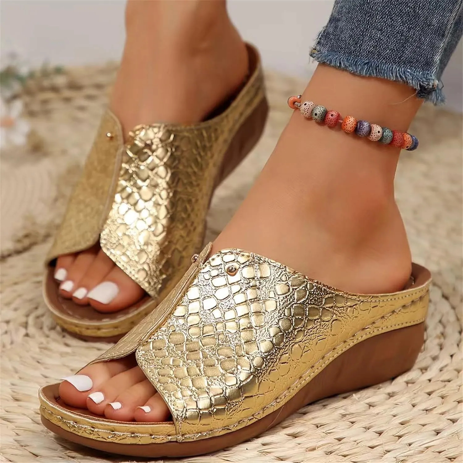 Wedges Sandals for Women Damping Sole Upgradation Stretch Lightweight Sandals Slip on Espadrille Sandal Wide Width Arch Support Cushion Slides Summer Beach Walking Shoes