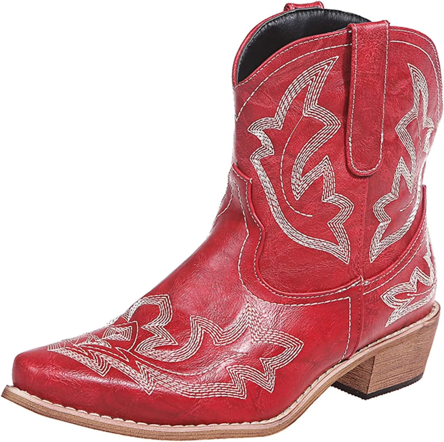 Western Cowboy Boots for Women Wide Calf Cowgirl Boots Retro Mid Calf Western Chunky Heels Pull on Embroidered Boots