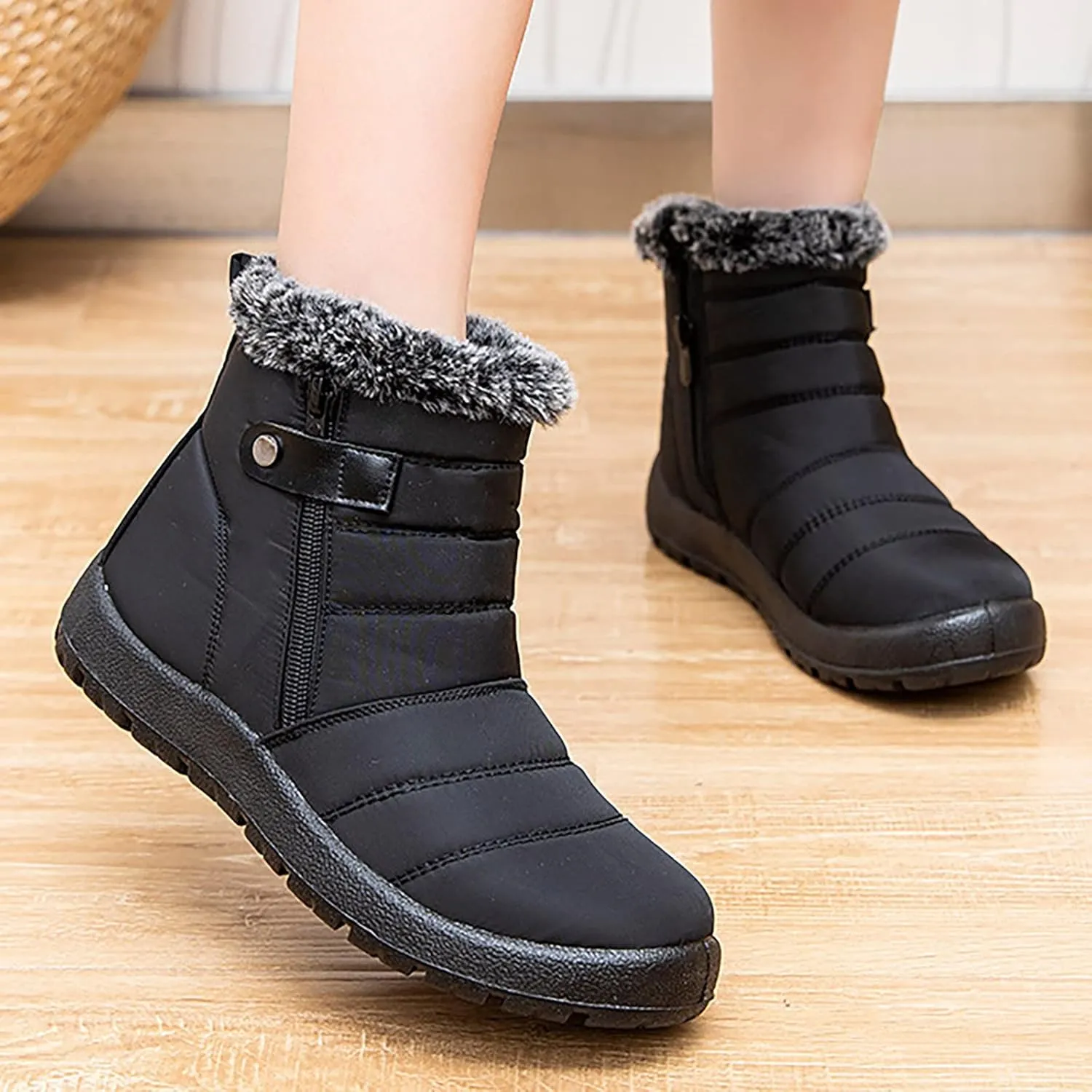 Winter Boots for Women Warm Fur Lined Boots Waterproof Anti Slip Outdoor Boot Zipper Fashion Womens Flat Booties