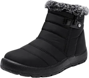 Winter Boots for Women Warm Fur Lined Boots Waterproof Anti Slip Outdoor Boot Zipper Fashion Womens Flat Booties