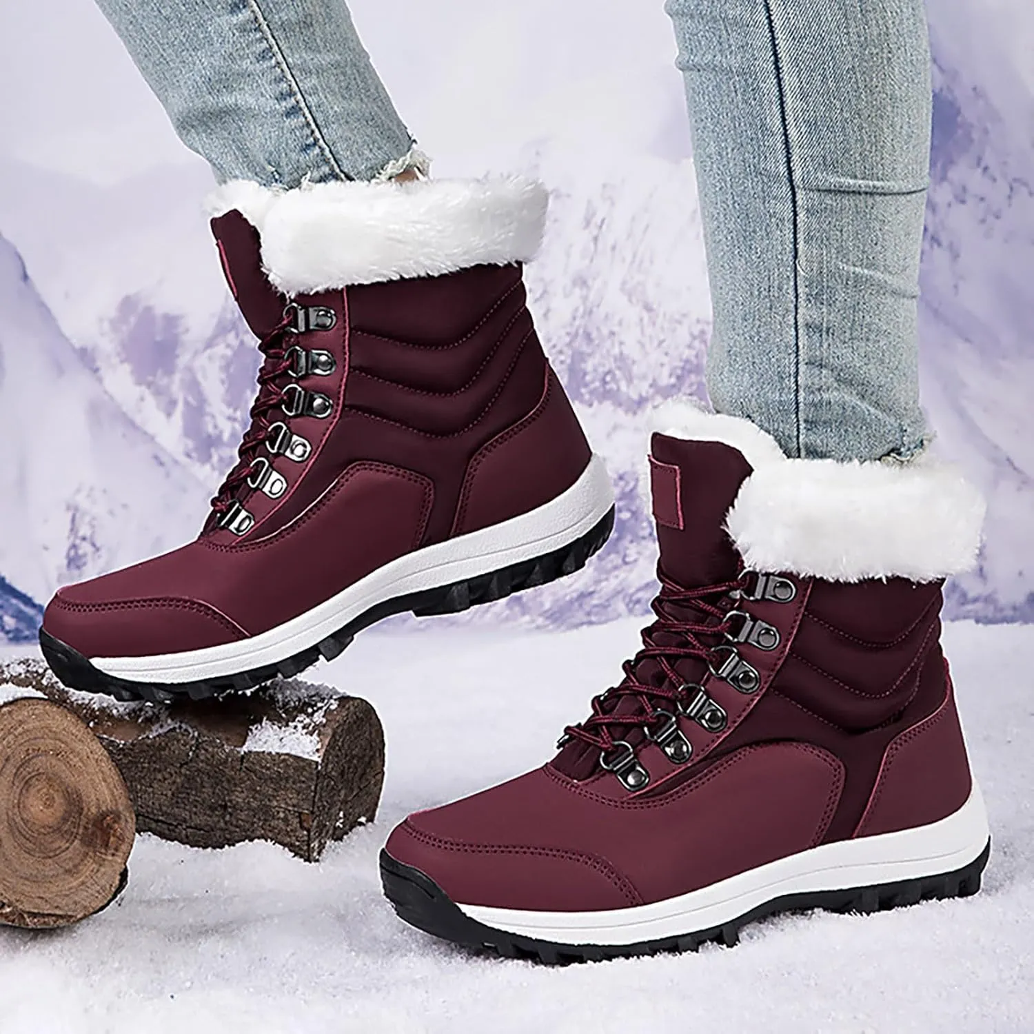 Winter Snow Boots for Women: Waterproof Fur Lined Ankle Booties - Warm Slip on Woman Shoes, Platform Boots for Women