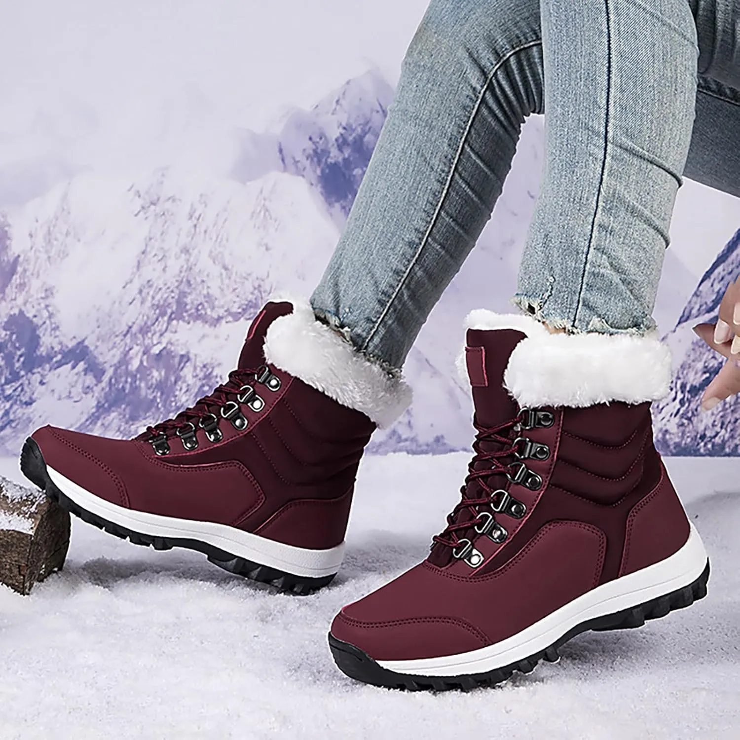 Winter Snow Boots for Women: Waterproof Fur Lined Ankle Booties - Warm Slip on Woman Shoes, Platform Boots for Women