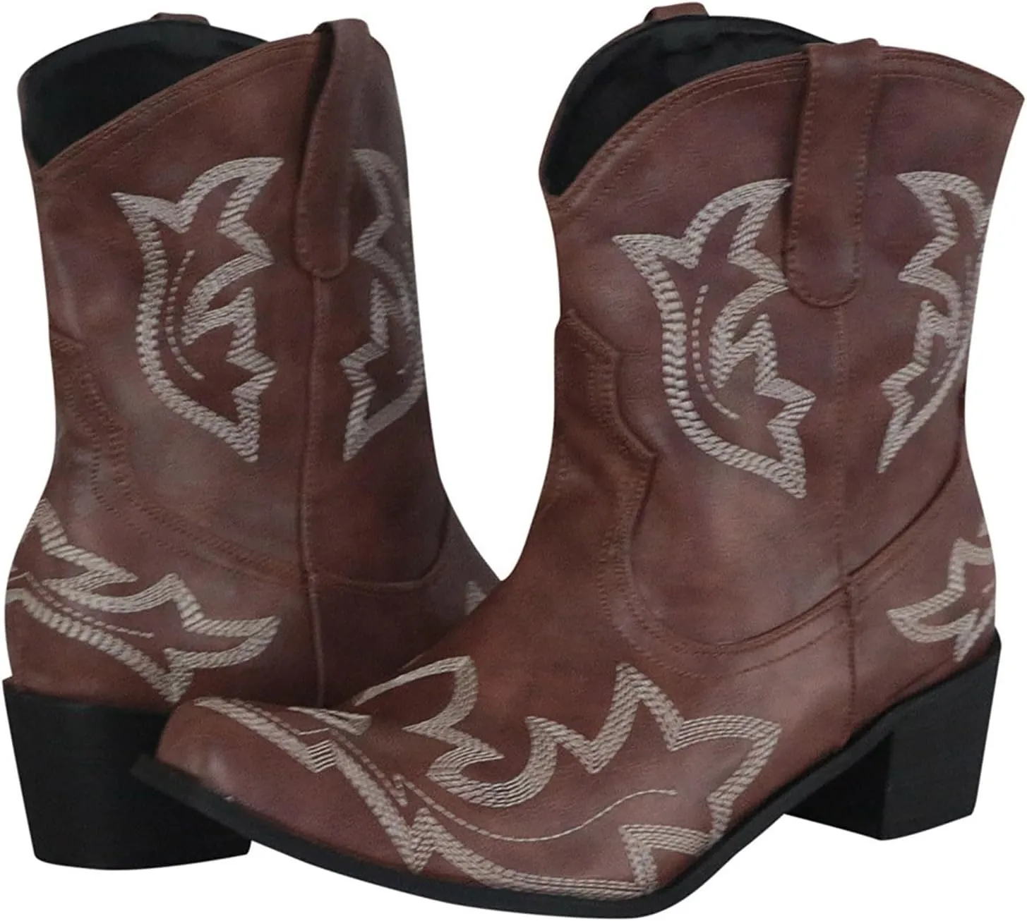 Women Cowboy Boots Wide Calf Cowgirl Boots Western Mid Calf Boots Ponited Toe Chunky Low Heels Mid Calf Embroidered