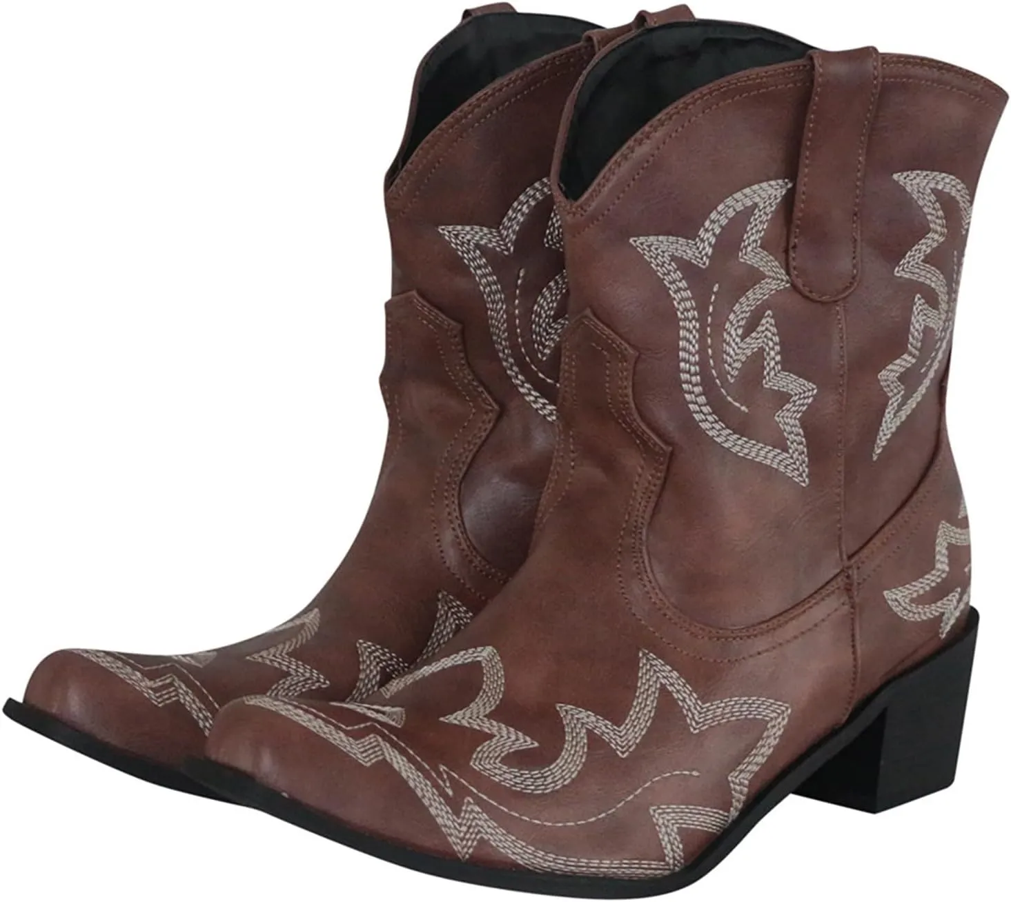 Women Cowboy Boots Wide Calf Cowgirl Boots Western Mid Calf Boots Ponited Toe Chunky Low Heels Mid Calf Embroidered