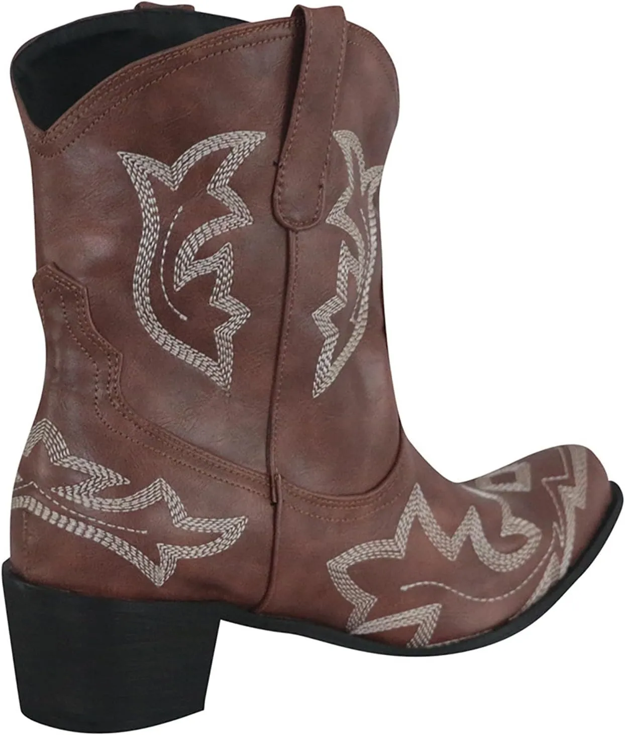 Women Cowboy Boots Wide Calf Cowgirl Boots Western Mid Calf Boots Ponited Toe Chunky Low Heels Mid Calf Embroidered