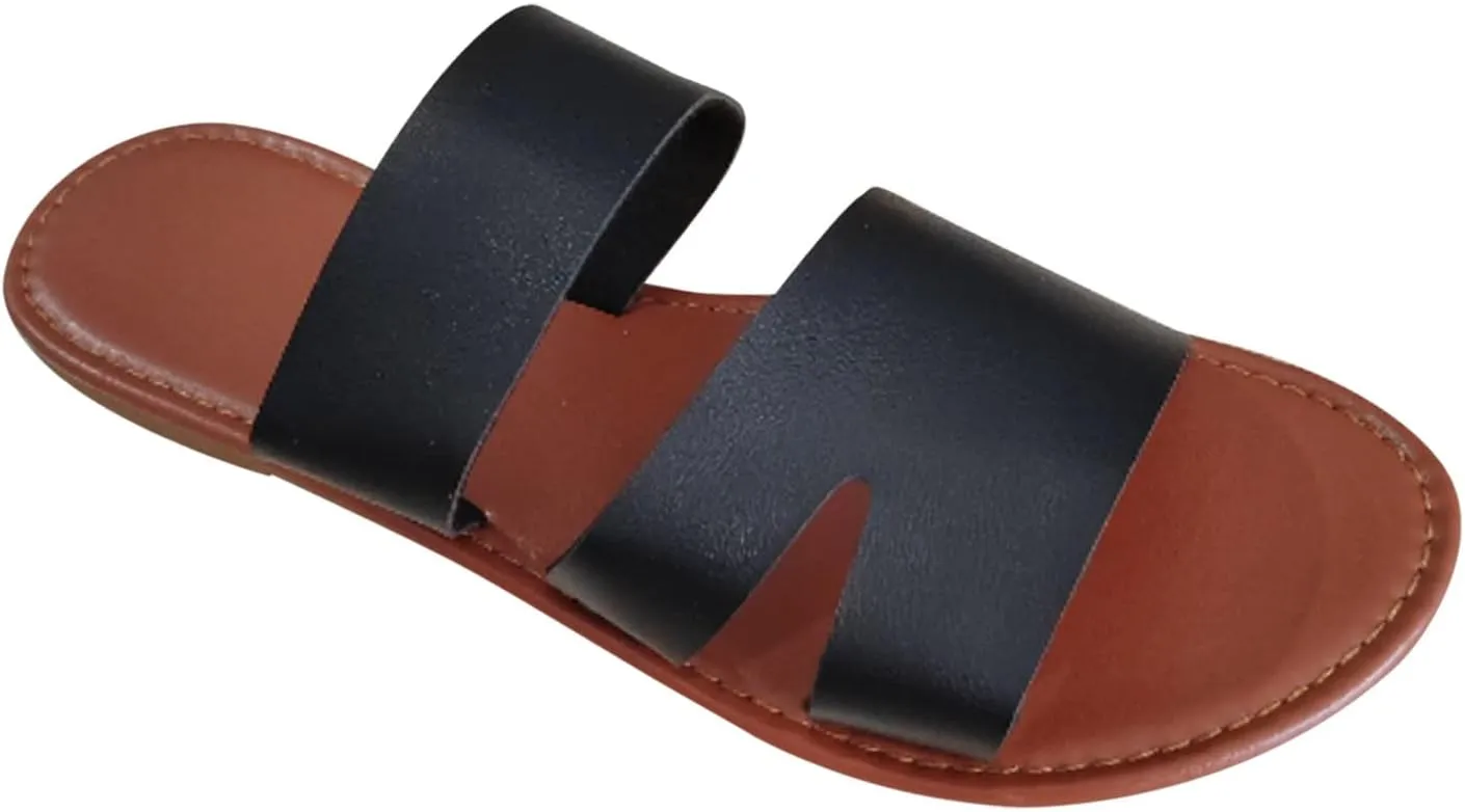 Women Flat Sandals Summer Dressy Casual Beach Slides Lightweight Comfort Slippers Slip on Holiday Sandal
