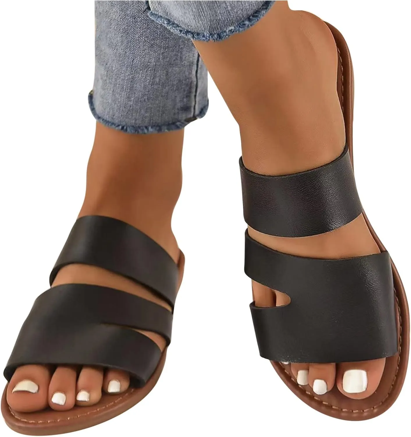 Women Flat Sandals Summer Dressy Casual Beach Slides Lightweight Comfort Slippers Slip on Holiday Sandal