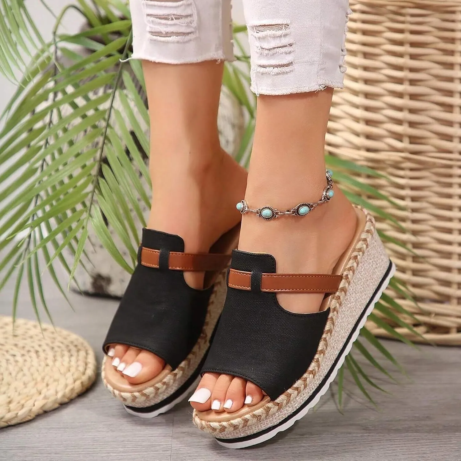 Women Orthopedic Platform Wedge Sandals Summer Dressy Open Toe Sandals Casual Slip on Beach Boho Outdoor Shoes