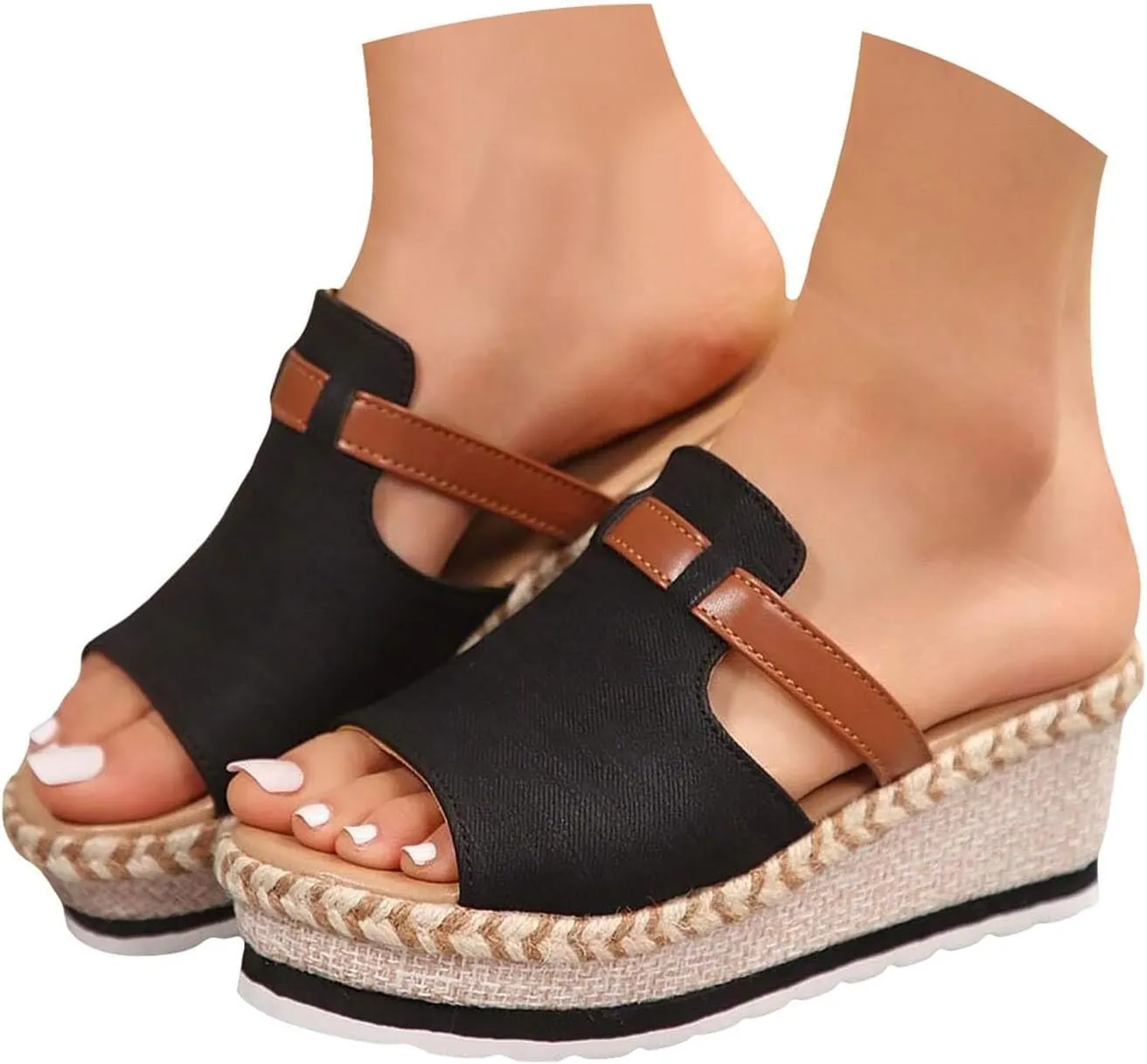 Women Orthopedic Platform Wedge Sandals Summer Dressy Open Toe Sandals Casual Slip on Beach Boho Outdoor Shoes