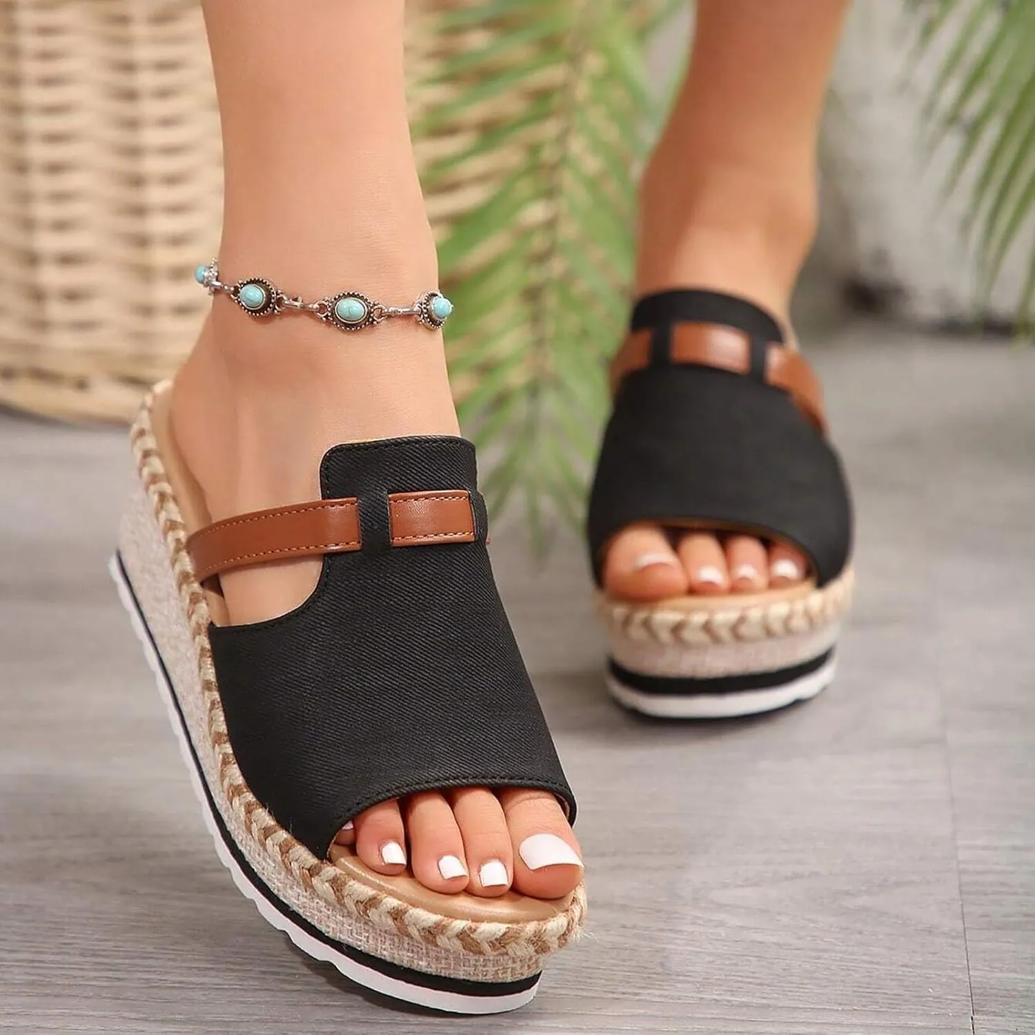 Women Orthopedic Platform Wedge Sandals Summer Dressy Open Toe Sandals Casual Slip on Beach Boho Outdoor Shoes