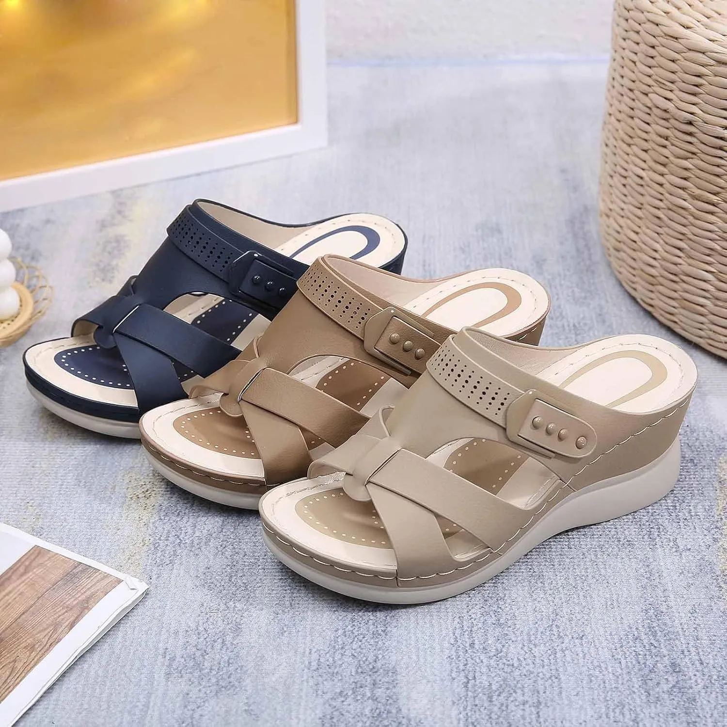 Women Orthopedic Wedge Sandals 2025 Summer Dressy Open Toe Platform Walking Sandals Comfortable Casual Slip on Beach Slippers