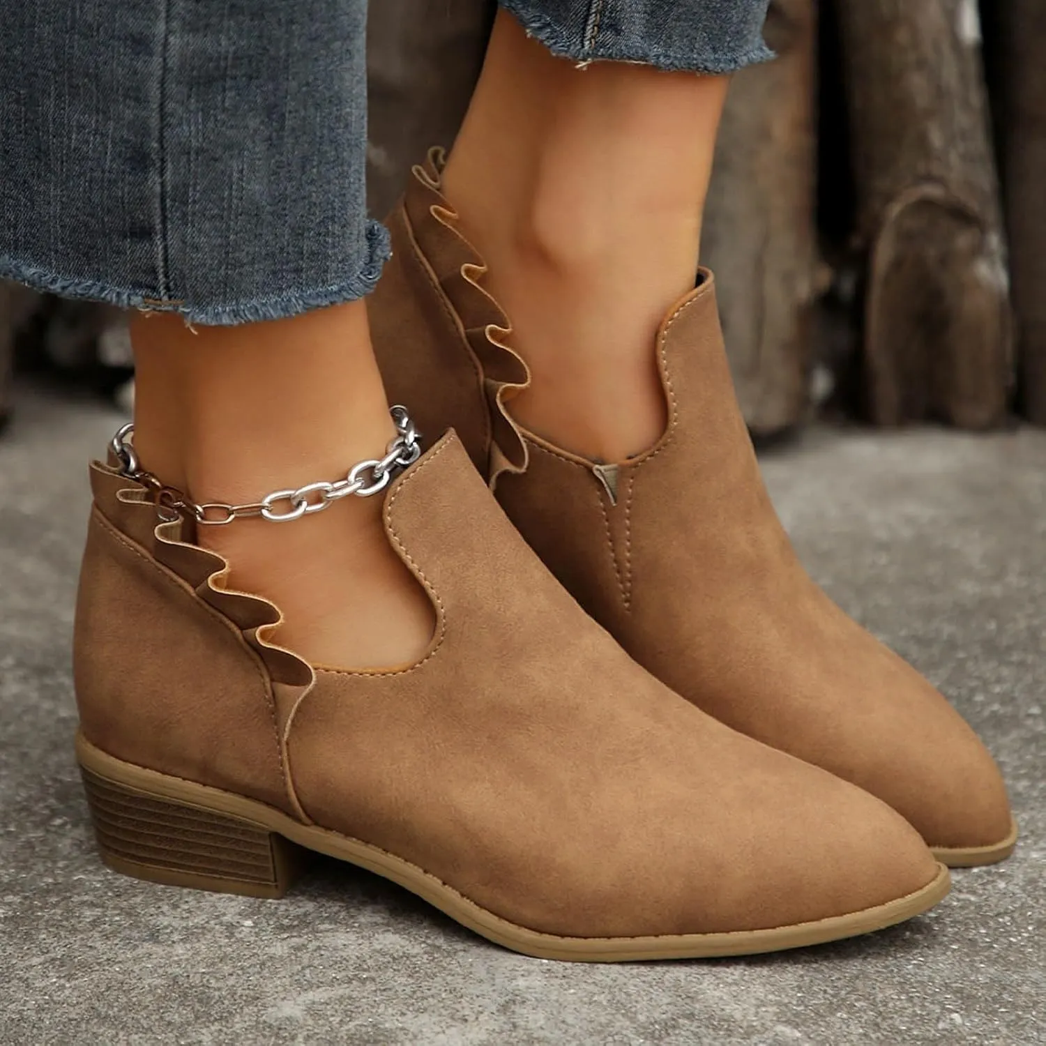 Womens Ankle Boots Low Heel Chelsea Boots Women Women's Ankle Boot Pointed Toe Pull on Fashion Riding Boots For Women