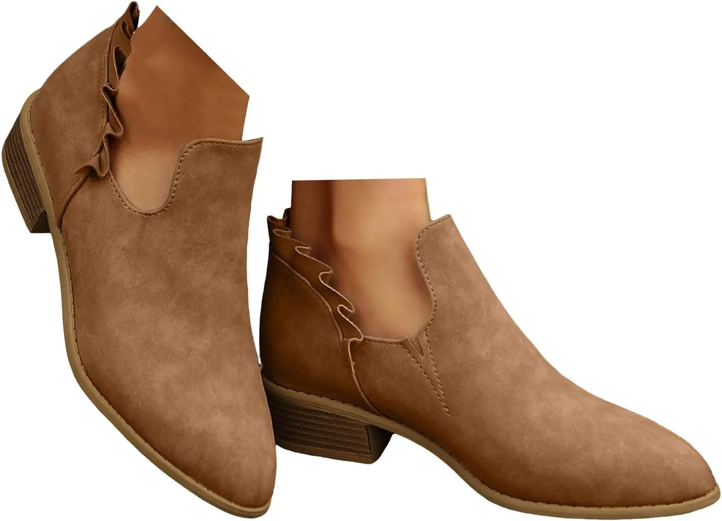 Womens Ankle Boots Low Heel Chelsea Boots Women Women's Ankle Boot Pointed Toe Pull on Fashion Riding Boots For Women