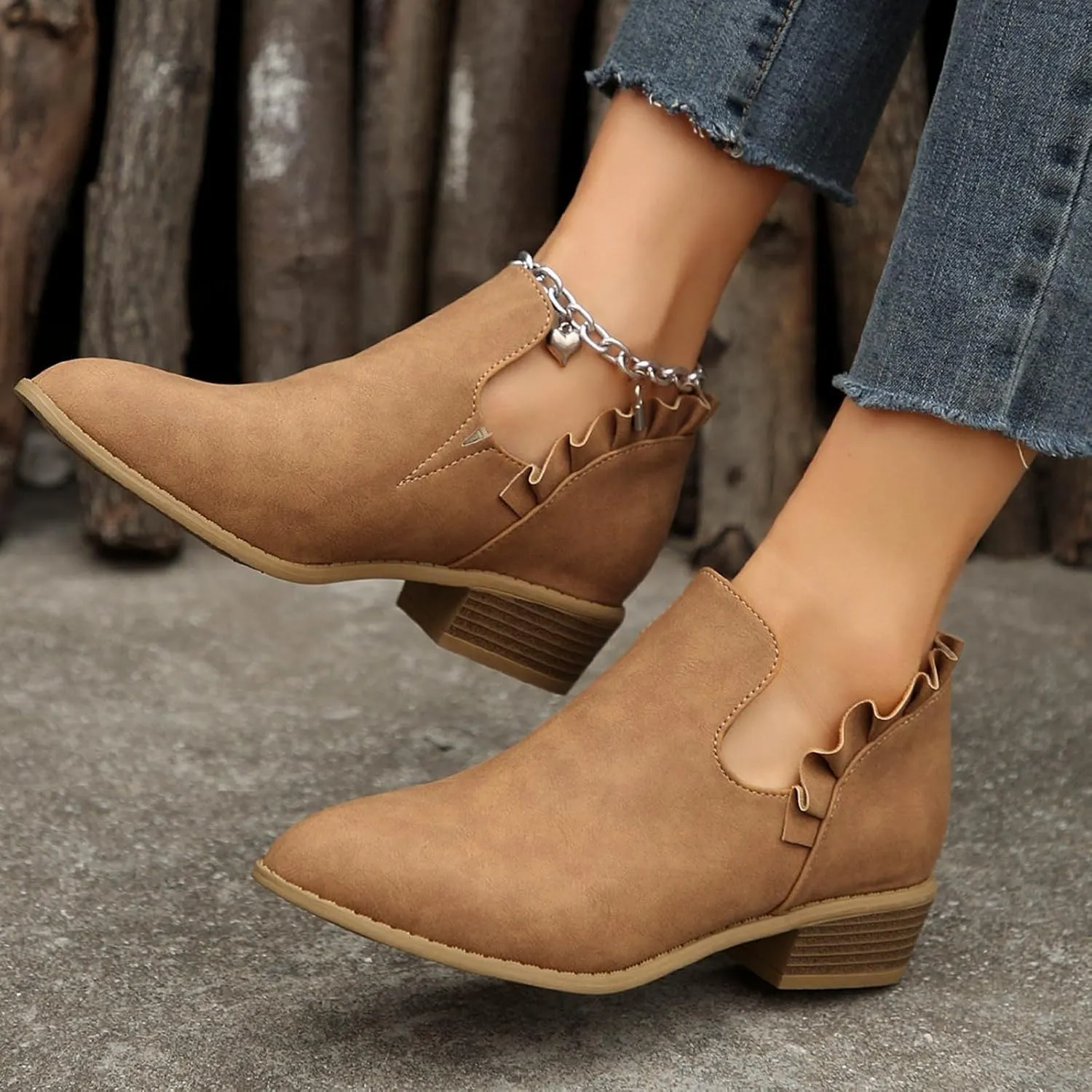 Womens Ankle Boots Low Heel Chelsea Boots Women Women's Ankle Boot Pointed Toe Pull on Fashion Riding Boots For Women