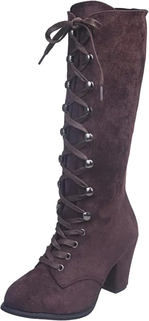 Womens Boots Retro Lace Up Thick Heels Boots for Women Mid-Calf Warm Comfortable Winter Boots for Women