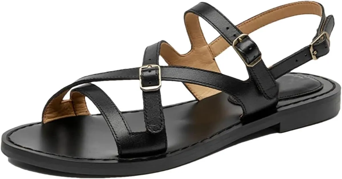Women's Braided Gladiator Sandals - Cow Leather Ankle Buckle Platform Summer