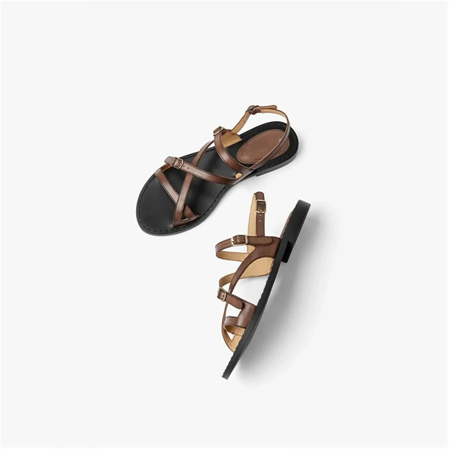 Women's Braided Gladiator Sandals - Cow Leather Ankle Buckle Platform Summer
