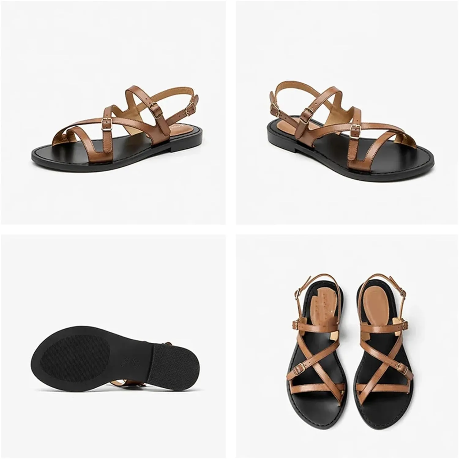 Women's Braided Gladiator Sandals - Cow Leather Ankle Buckle Platform Summer