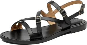 Women's Braided Gladiator Sandals - Cow Leather Ankle Buckle Platform Summer