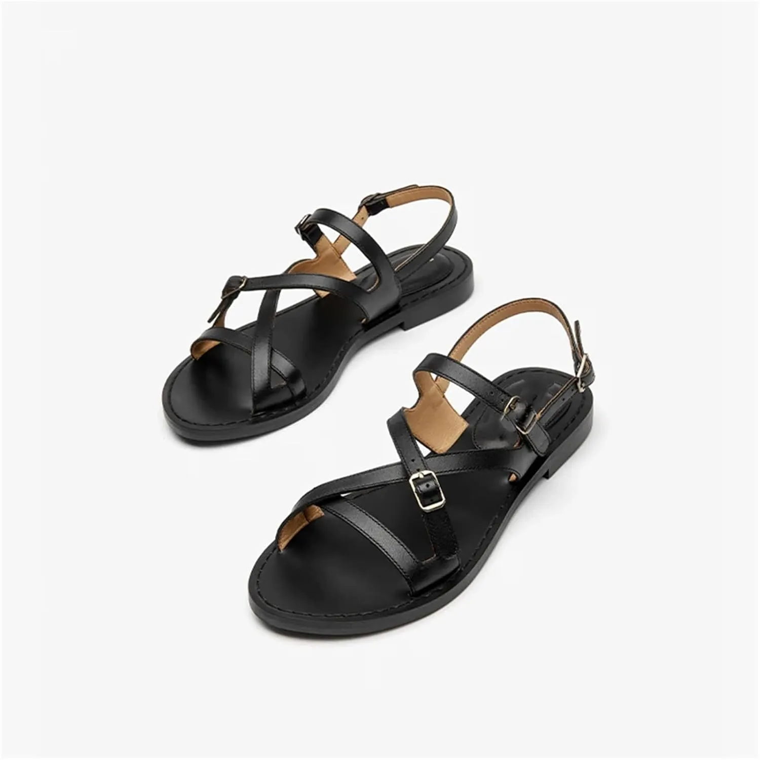 Women's Braided Gladiator Sandals - Cow Leather Ankle Buckle Platform Summer