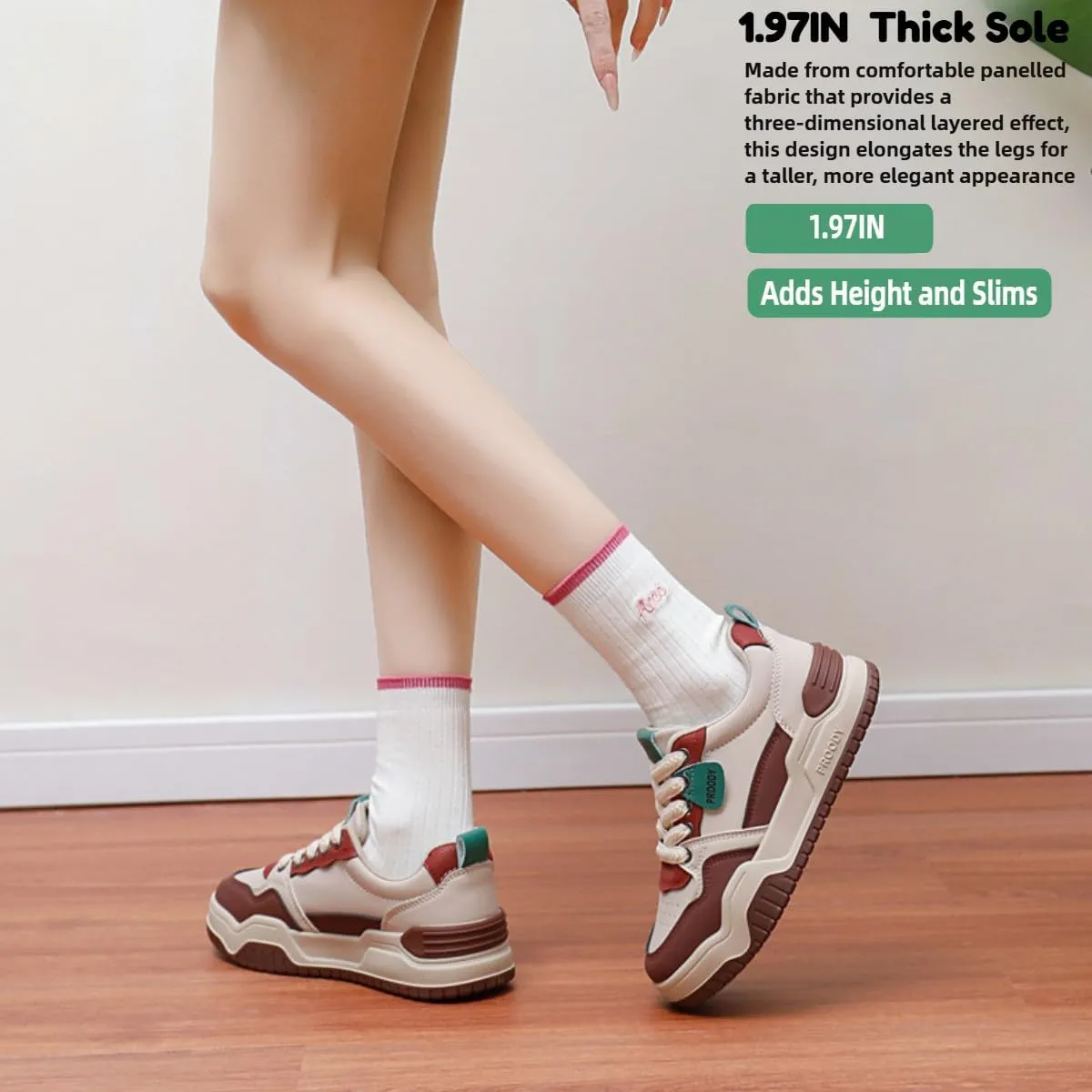 Women's Chunky Platform Sneakers Preppy Sport Thick Sole Walking Skate Shoes Lace Up Breathable Color Block for Girl