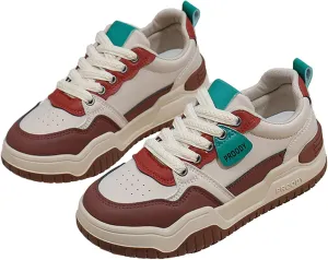Women's Chunky Platform Sneakers Preppy Sport Thick Sole Walking Skate Shoes Lace Up Breathable Color Block for Girl