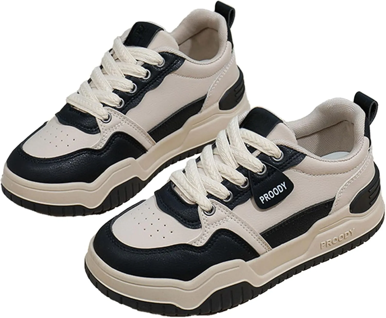 Women's Chunky Platform Sneakers Preppy Sport Thick Sole Walking Skate Shoes Lace Up Breathable Color Block for Girl