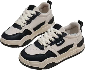 Women's Chunky Platform Sneakers Preppy Sport Thick Sole Walking Skate Shoes Lace Up Breathable Color Block for Girl