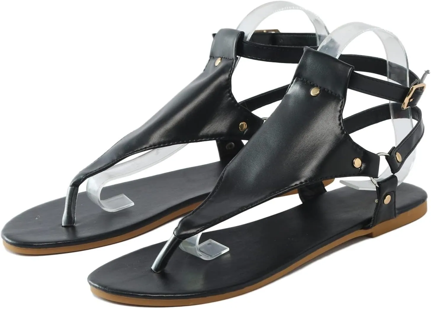 Women's Elastic Strappy Thong Ankle Strap Summer Gladiator Sandals T-Strap Walking Thong Sandals for Women, Beach Flat Walking Shoes Comfortable Slip on Dress Shoes