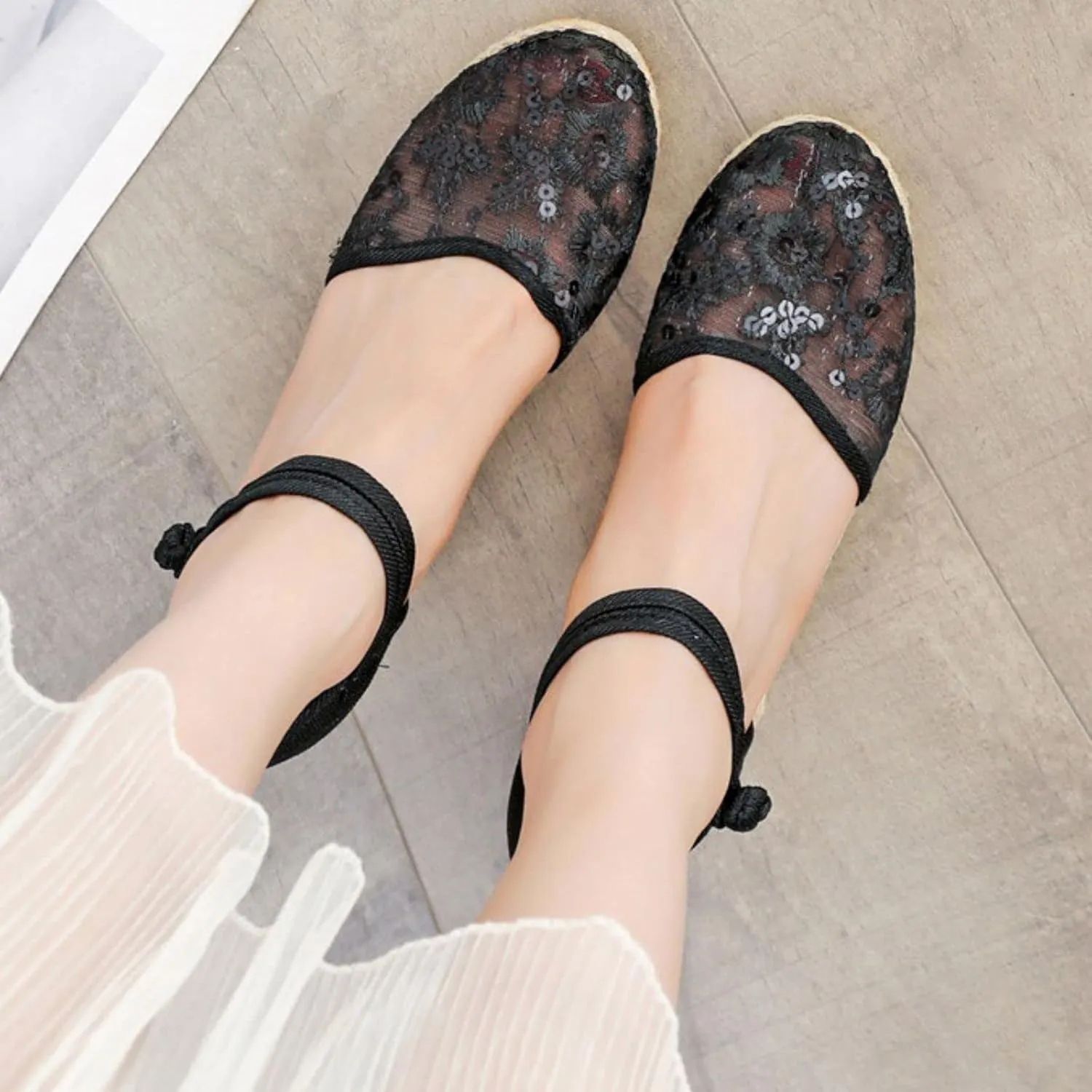 Womens Espadrilles Closed Toe Ankle Strap Platform Wedge Sandals, Summer Breathable Comfy Embroidered Sandals Ankle-Tie Strap Classic Espadrilles Fashion Comfortable Dress Shoes