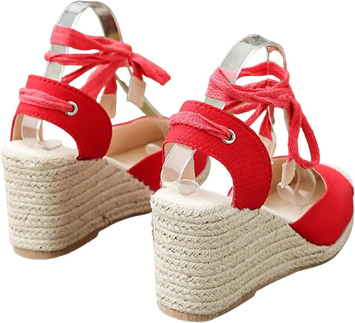 Womens Espadrilles Wedge Sandals Lace Up Closed Toe Heels Tie Ankle Strap Summer Dress Shoes Dressy High Heel Beach Sandal Casual Strappy Slip on Sandals