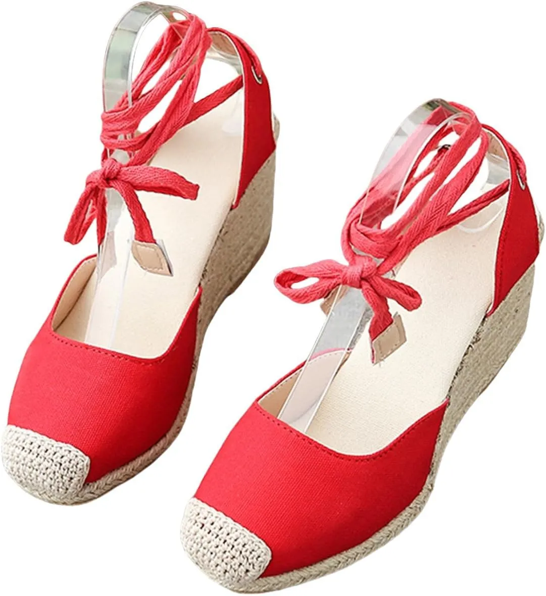 Womens Espadrilles Wedge Sandals Lace Up Closed Toe Heels Tie Ankle Strap Summer Dress Shoes Dressy High Heel Beach Sandal Casual Strappy Slip on Sandals