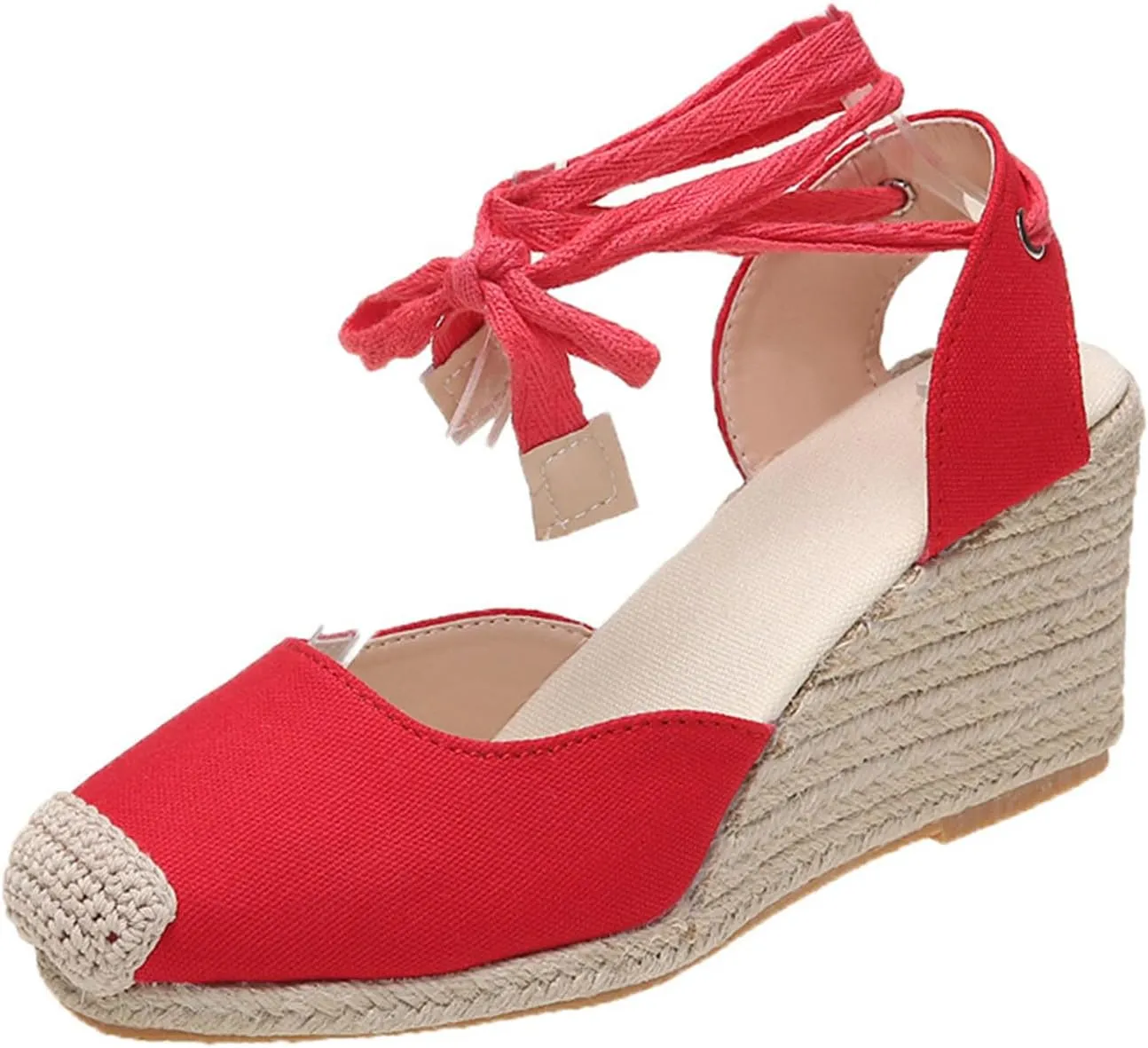 Womens Espadrilles Wedge Sandals Lace Up Closed Toe Heels Tie Ankle Strap Summer Dress Shoes Dressy High Heel Beach Sandal Casual Strappy Slip on Sandals