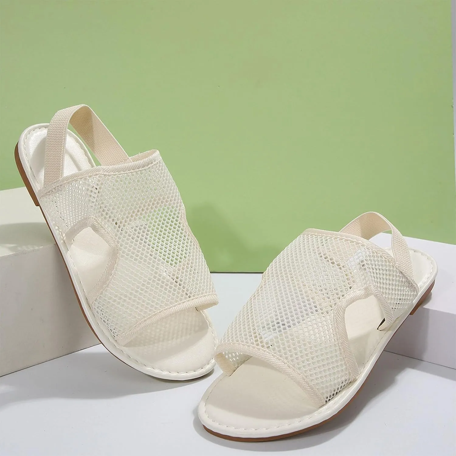 Women's Flat 2025 Comfortable Dressy Breathable Hollow Mesh Slide Sandals Summer Casual Fashion Walking Beach Slippers