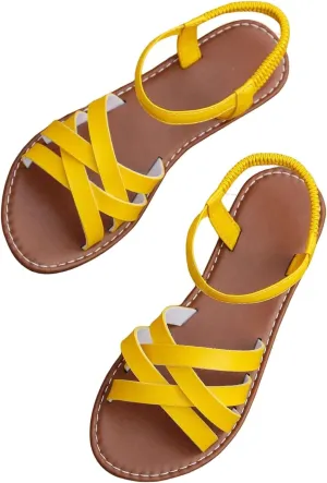 Women's Flat Sandal Cross Band Walking Sandals Open Toe Ankle Straps Shoes Summer Comfortable Stylish Sandals