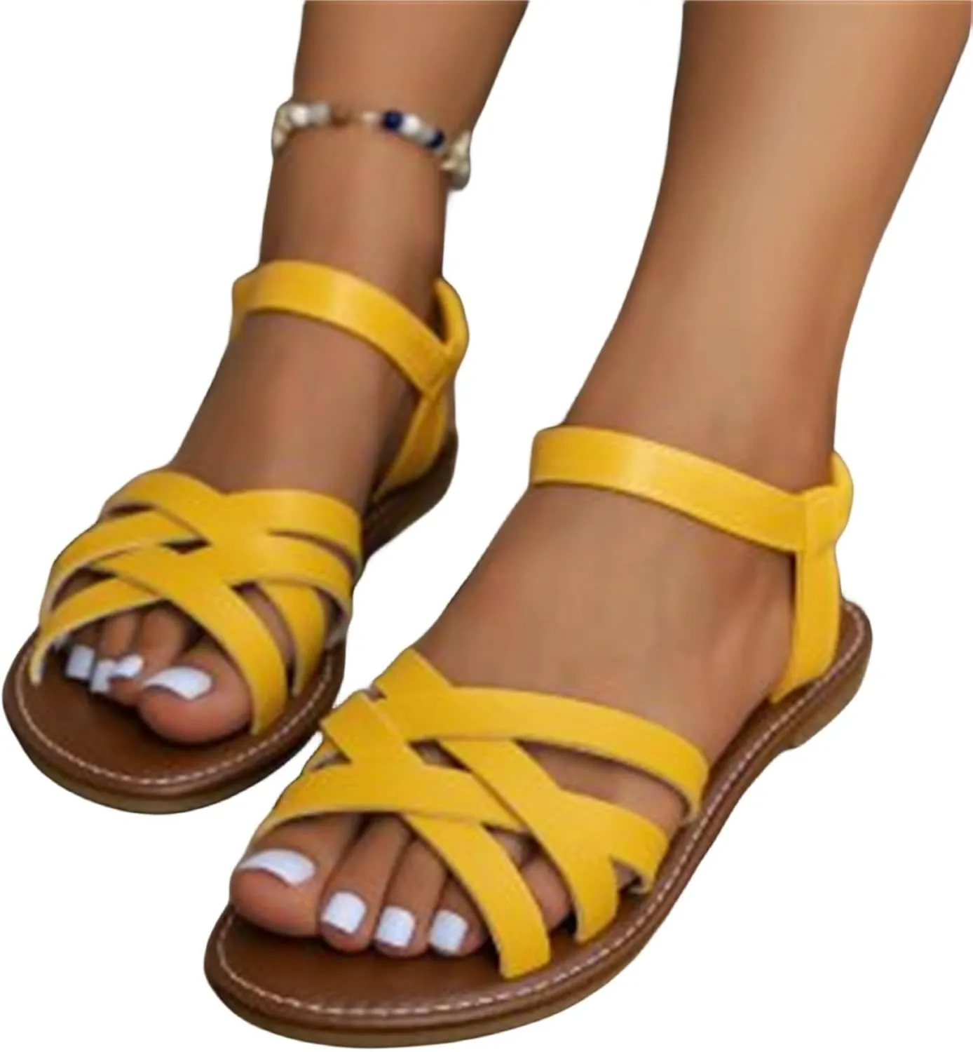 Women's Flat Sandal Cross Band Walking Sandals Open Toe Ankle Straps Shoes Summer Comfortable Stylish Sandals