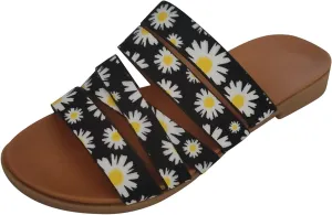 Womens Flat Sandals Gladiator Slip On Flats Sunflower Open Toe Slide Sandals, Casual Beach Boho Dress Shoes Ankle Strap Non Slip Walking Slippers All Day Comfort