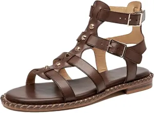 Women's Gladiator Double Buckle Sandals - Metal Decor Calfskin Summer Shoes