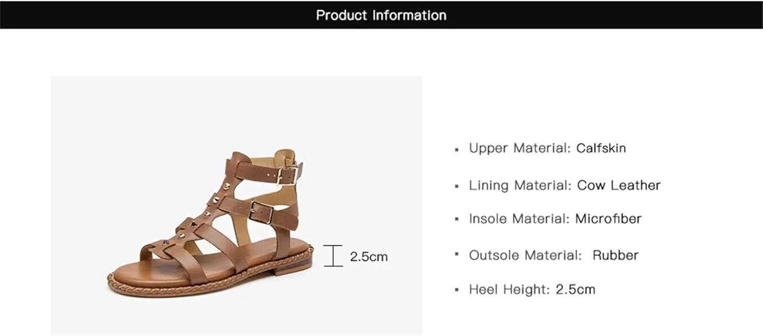 Women's Gladiator Double Buckle Sandals - Metal Decor Calfskin Summer Shoes