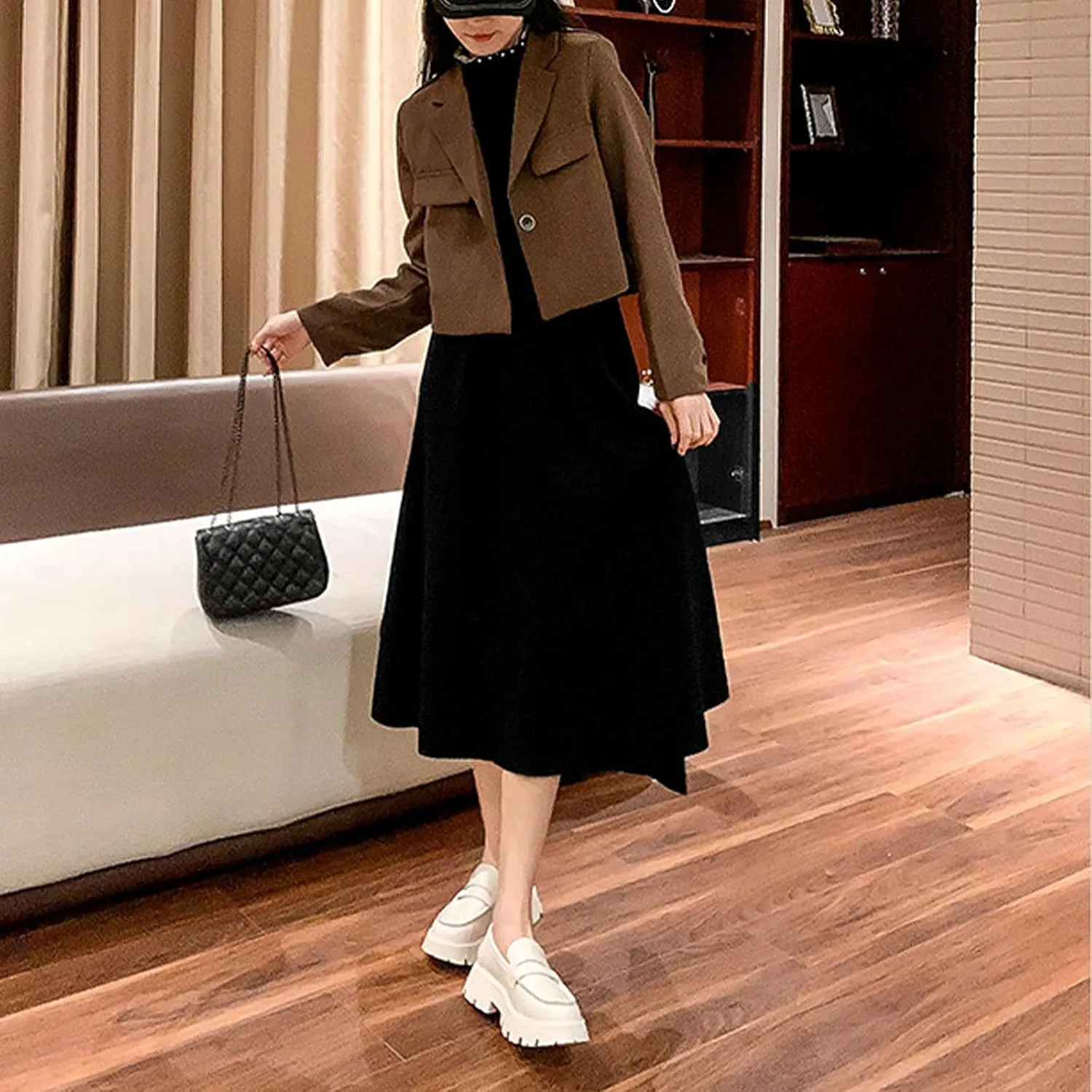 Women's Leather Chunky Platform Penny Loafers Comfortable Round Toe Slip On Lug Sole Business Work Dress Shoes