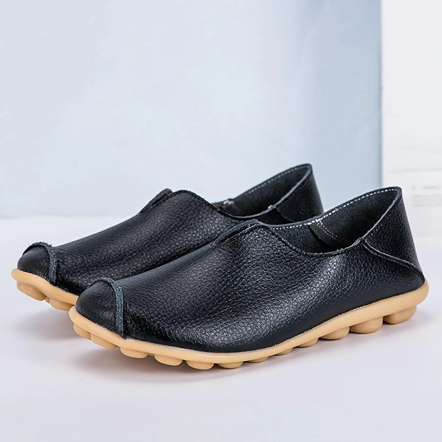 Womens Leather Shoes Casual Dressy Comfortable Loafers Summer Slip On Walking Driving Flats Lightweight Work Shoes 2025 Fashion