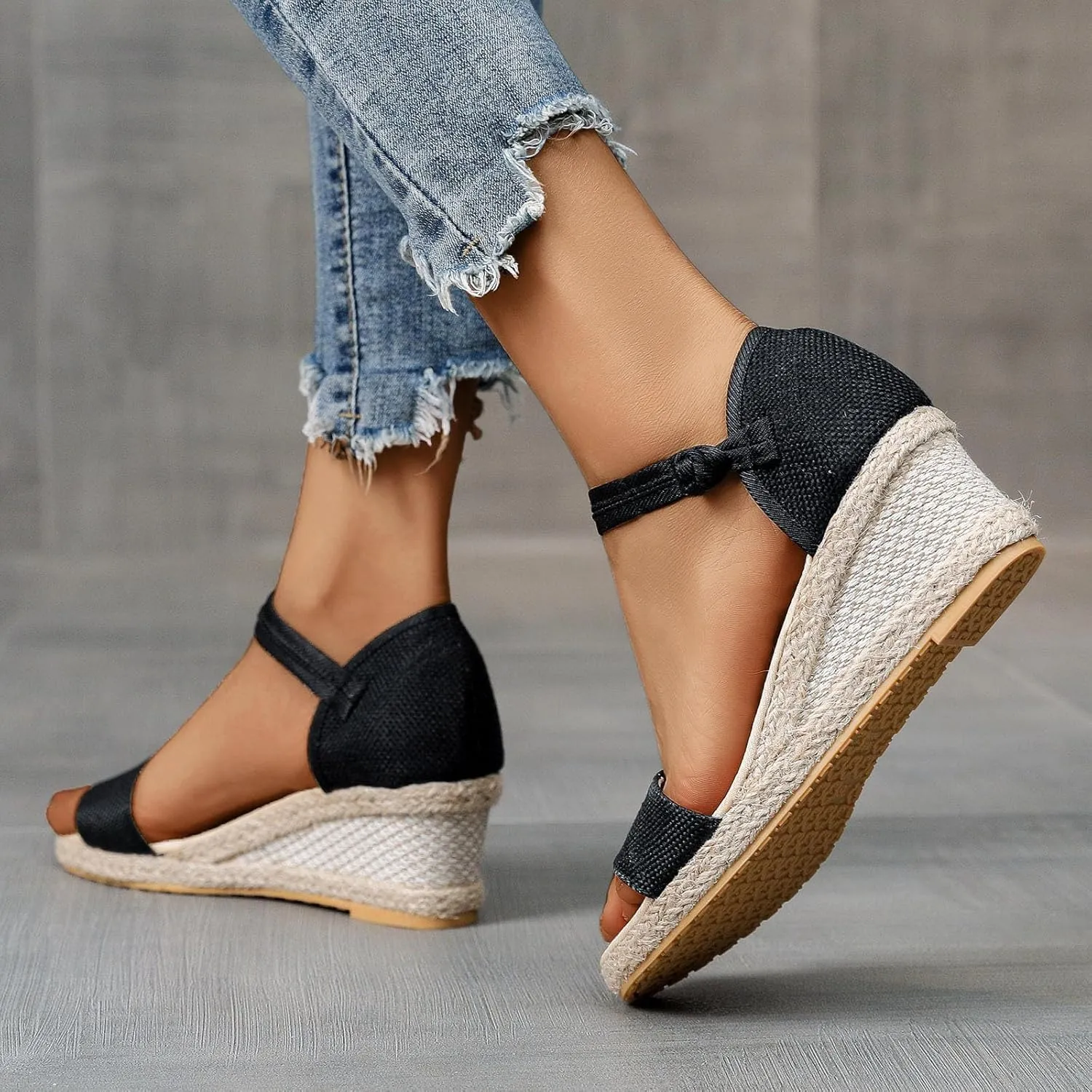 Women's Open Toe Espadrilles Summer Buckle Ankle Strap Wedge Sandals Non Slip High Heels Slingback Beach Sandals Comfortable Lightweight Breathable Bohemian Wedding Shoes Espadrilles Footwear
